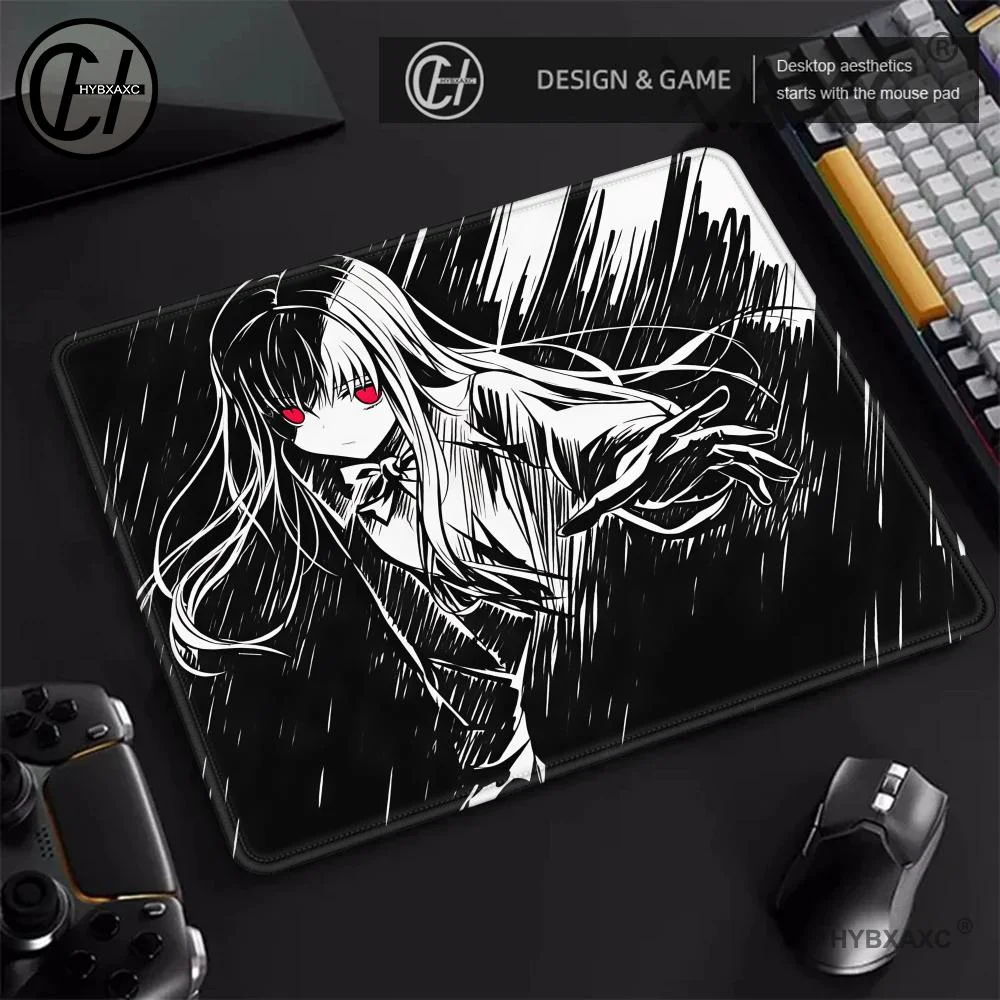 Anime Cool Girl Black White Line Art Merch Mouse Pad Extra Thick Non-Slip Stitched Edge Wear Resistant Gaming  Keyboard Mat
