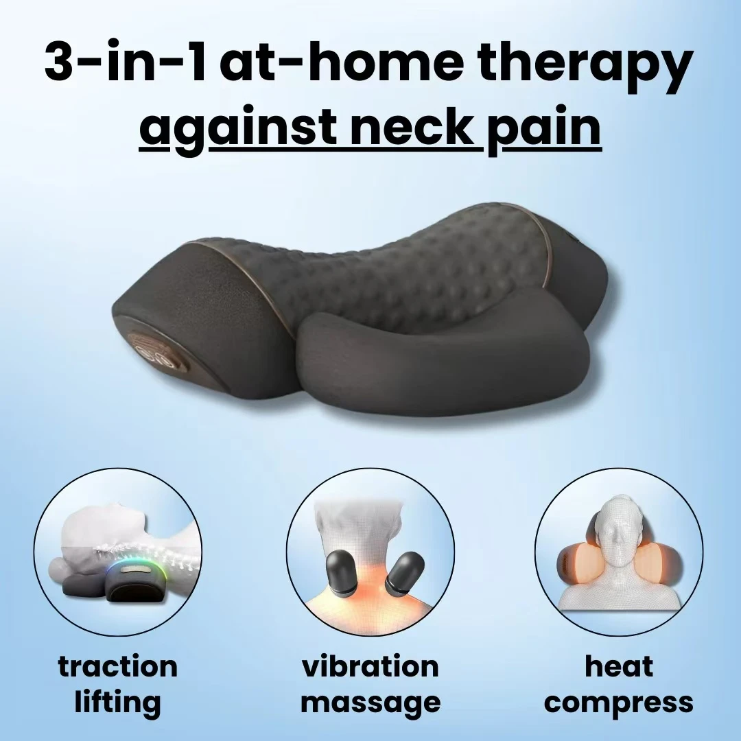 Soothe-3-in-1 Neck Massager Cervical Pillow Hot Compress Vibration Massage Neck Traction Relax Pillow Spine Support Massager