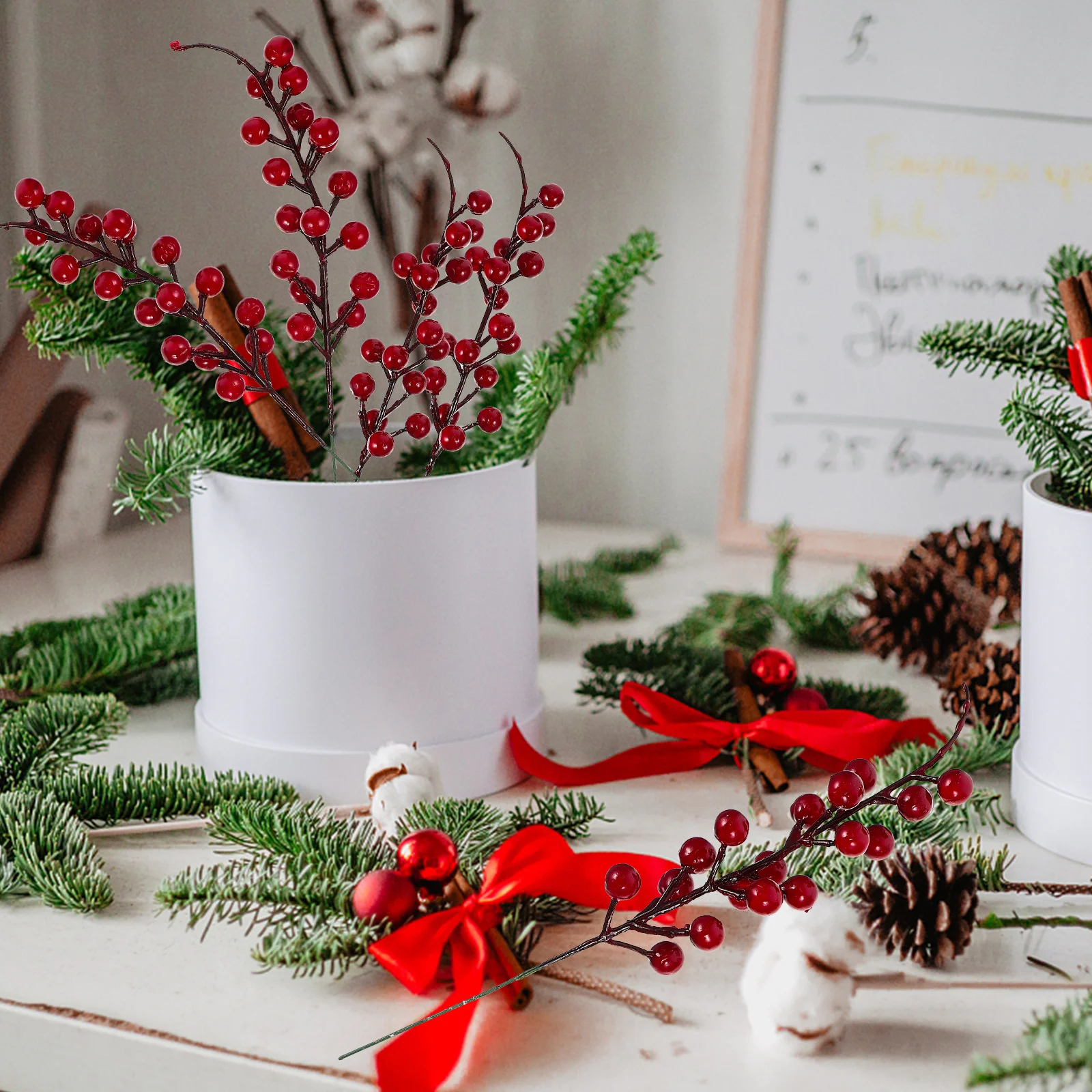 

12pcs Red Berry Decor Artificial Berry Stems Christmas Wreath Decorations Flower Arrangement Diy Crafts Home Party Wedding