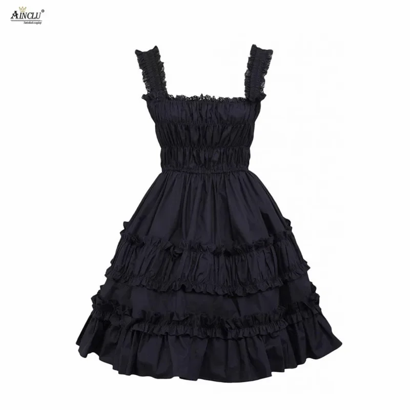 Ainclu Cemavin Womens Cotton Black Lace Ruffles Classic Gothic 