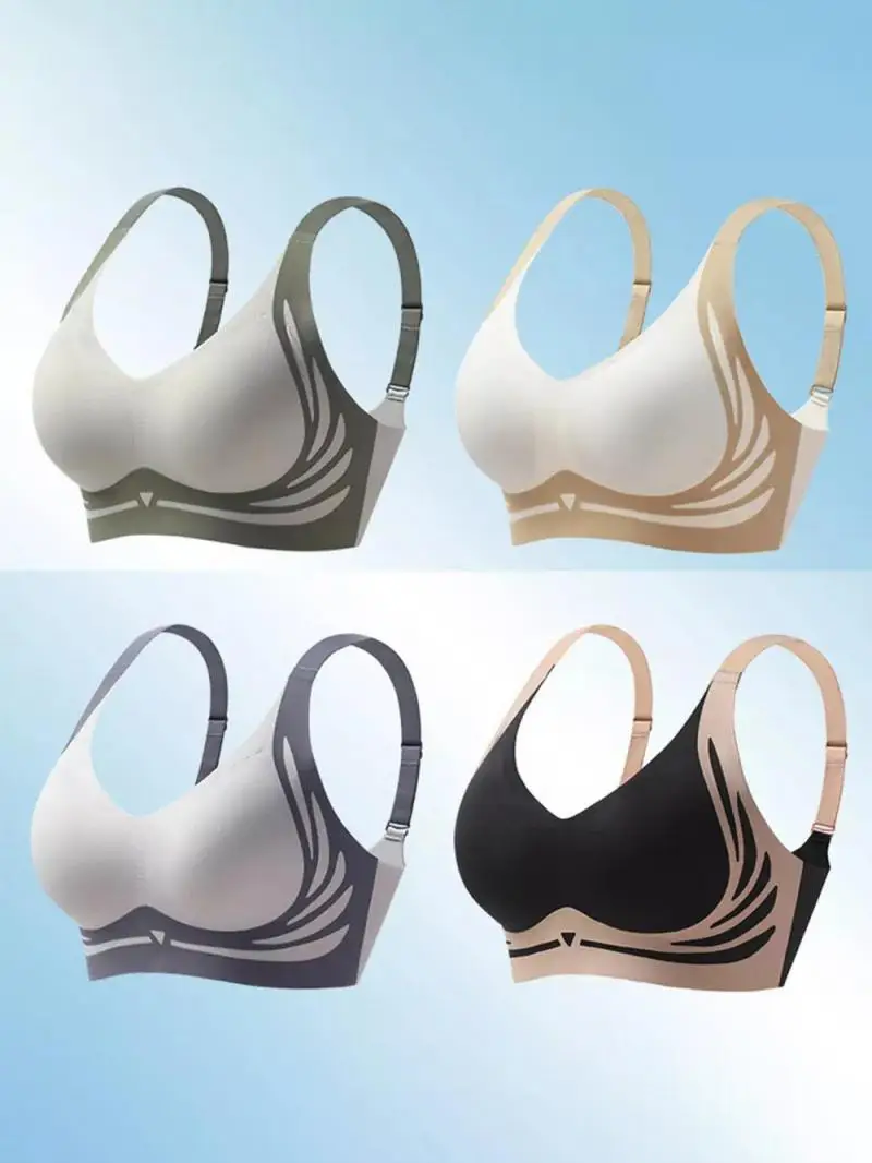 Sagging Wireless Push-up Bra Women Adjustable V Neck No Underwire Suitable For All Types Of Clothing, Such As T-shirts, Vests