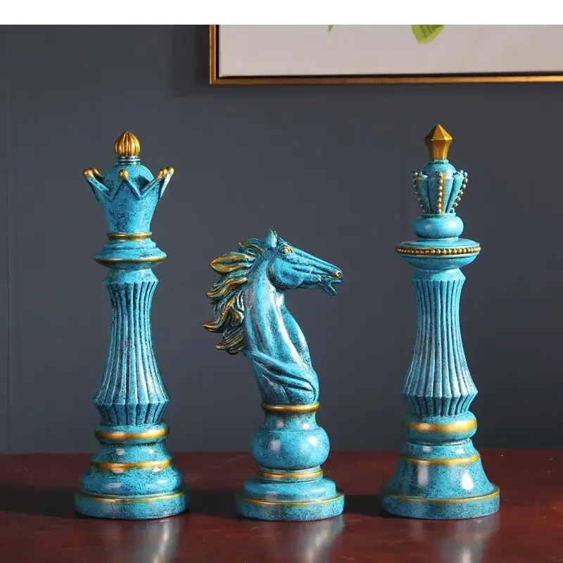 

#For Resin Crafts Ornaments International Chess King Horse Gold Three-piece Suit Art Deco Decoration Accessories^