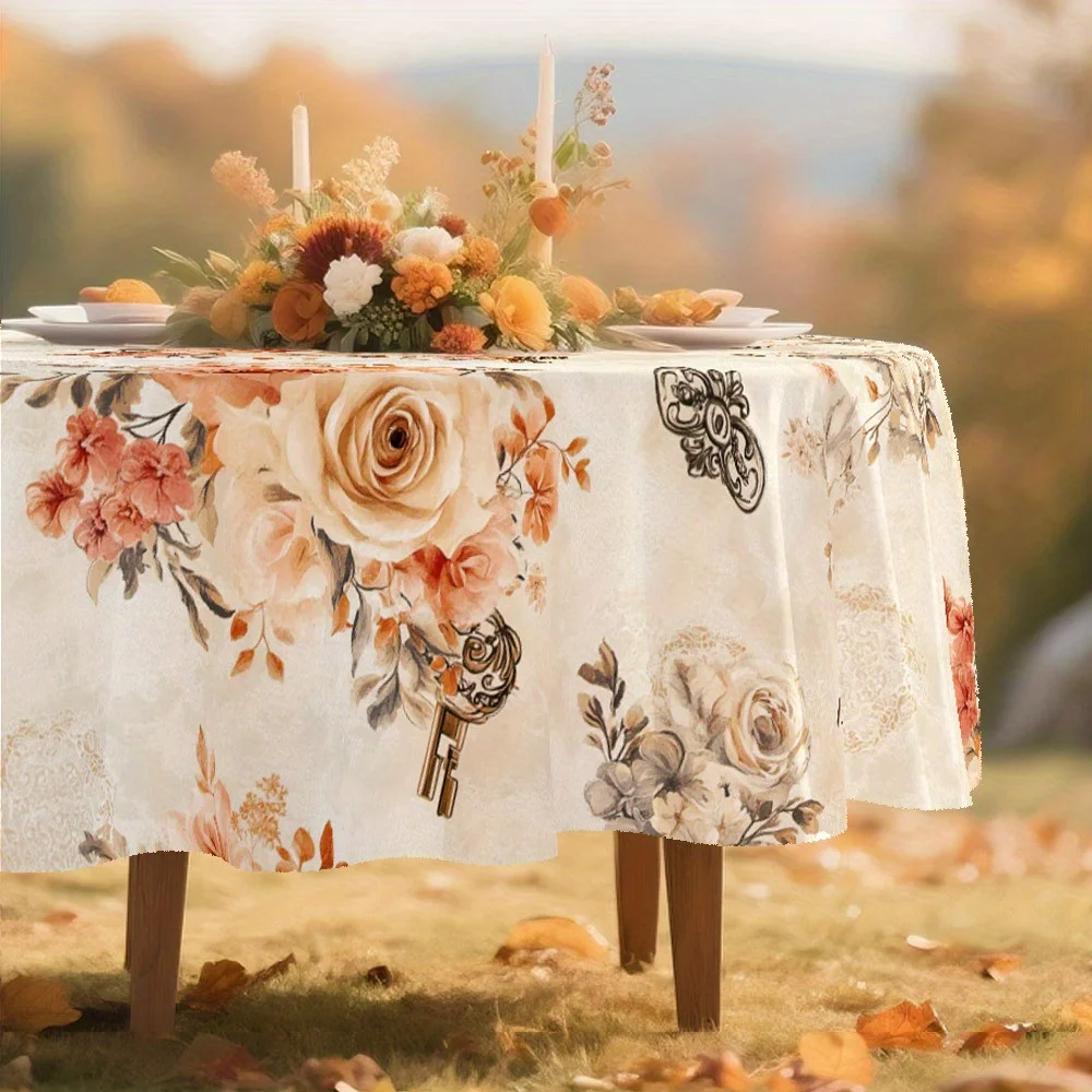 Elegant flowers and key pattern tablecloth - Polyester fiberxzj