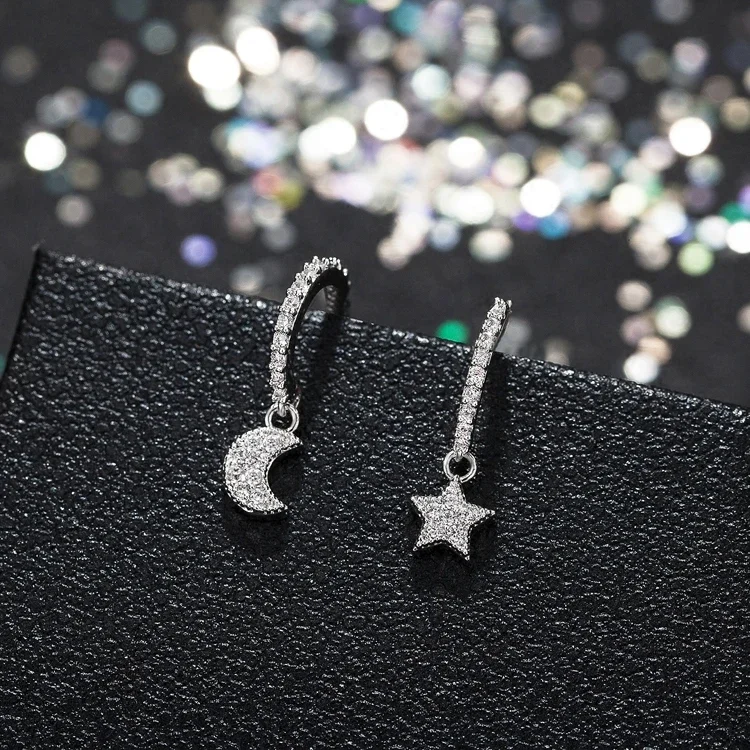 

925 Sterling Silver Star Earrings for Women Statement Jewelry Brincos Pendientes bijoux