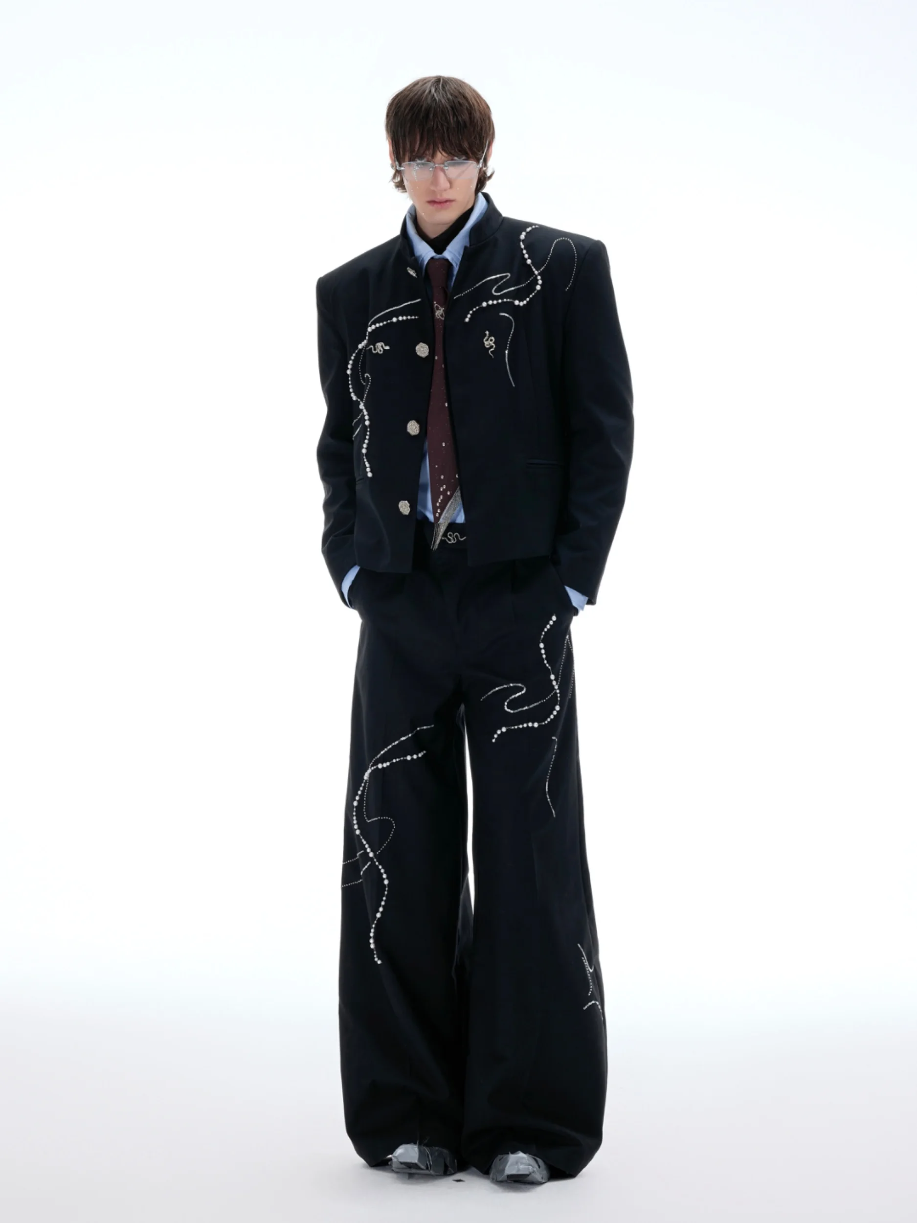 Men's 2024 Spring New Chinese Style Men's Sets Long Sleeve Snake Suit Jackets Loose Comfort Simple High-end Wide-leg Pants Set