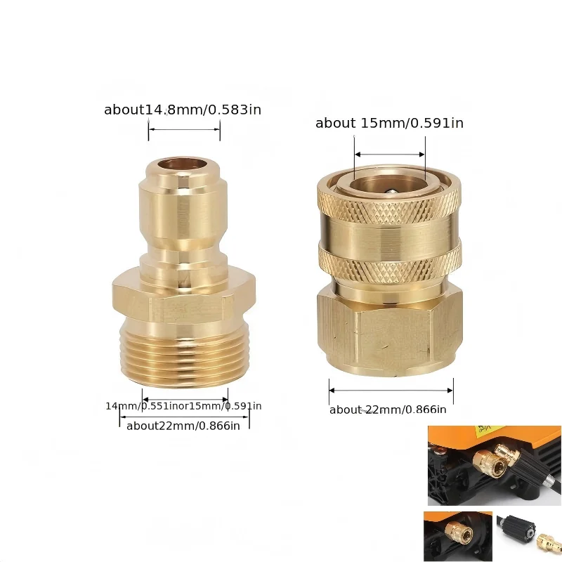 New#Quick Plug Washer Brass Pressure Release Connector M22 15 Female 1/4 Male Pair Hose Inch Adapter Gar