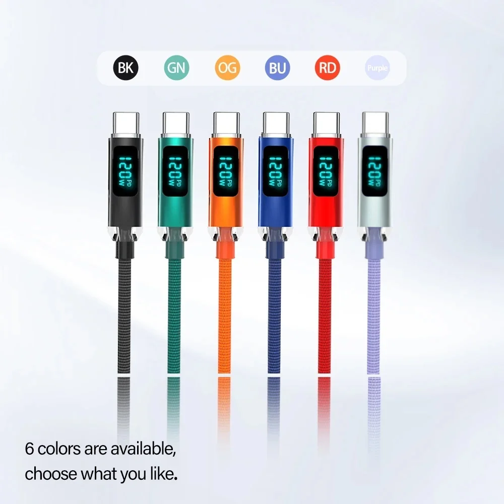 PD 120W USB C to USB C Cable 6A Fast Charging Charger For Xiaomi Realme Huawei Poco Samsung iPhone 15 16 17 Type C Display Cable