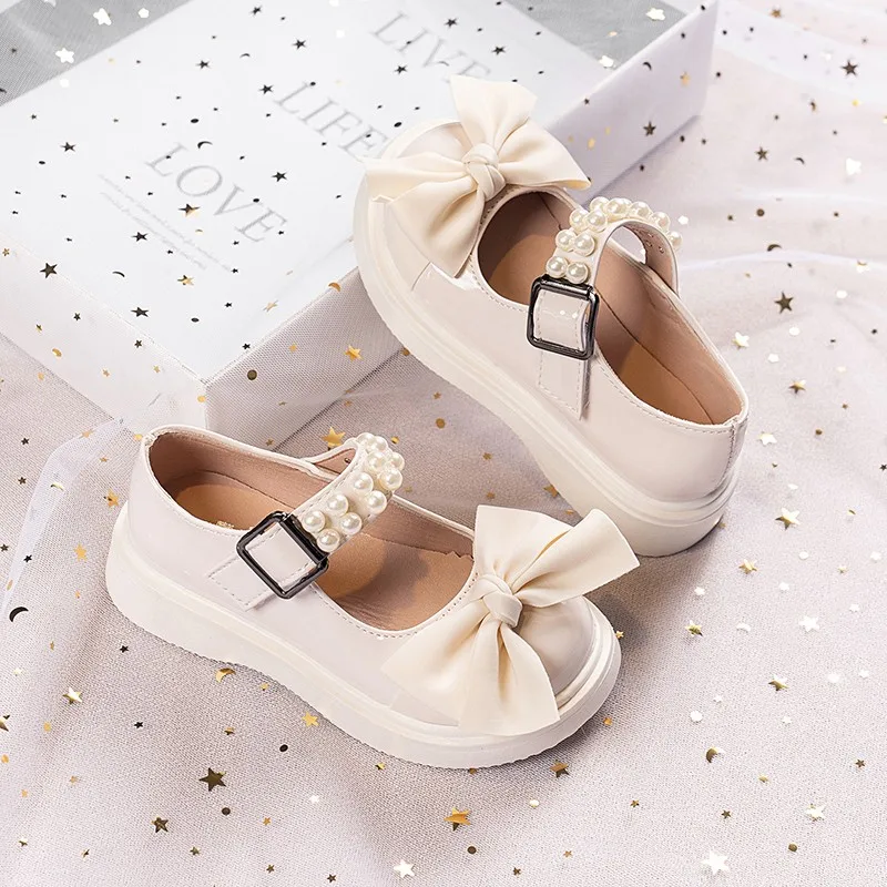 Children Princess Shoes Pearl Elegant Kids Leather Shoe Fashion Sweet Girls Lolita Party Wedding Single Shoes Glossy Mary Janes