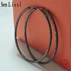 Senlissi - Fashion 925 Sterling Silver Hoop Earrings For Women Black Gold Plated 1.8mm 18K Cерьги Kольца Fine Jewelry 30-90mm