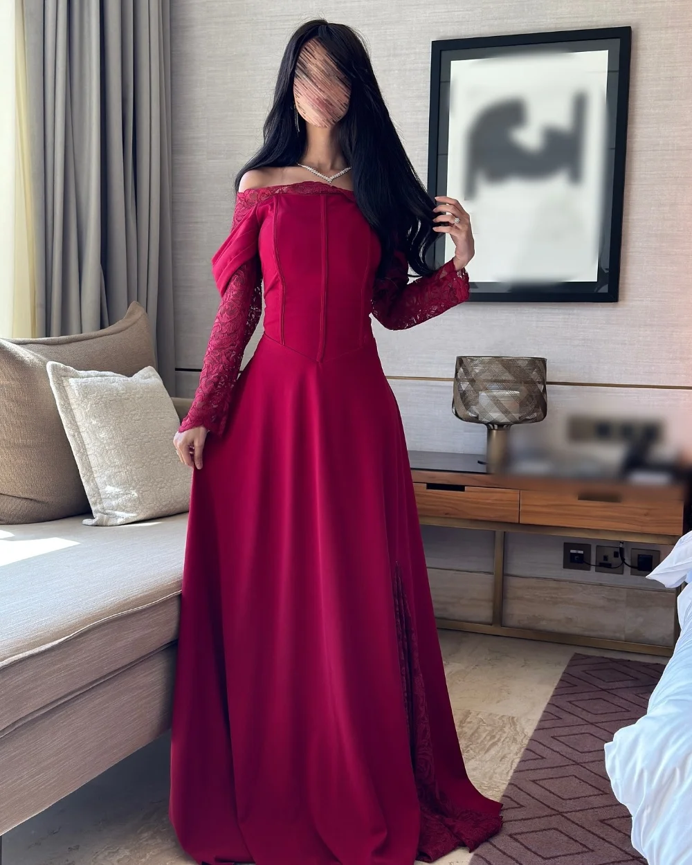

Customized Jersey Draped Lace Off-the-shoulder A-line Long Dresses Bespoke Occasion Prom Exquisite Sizes Available