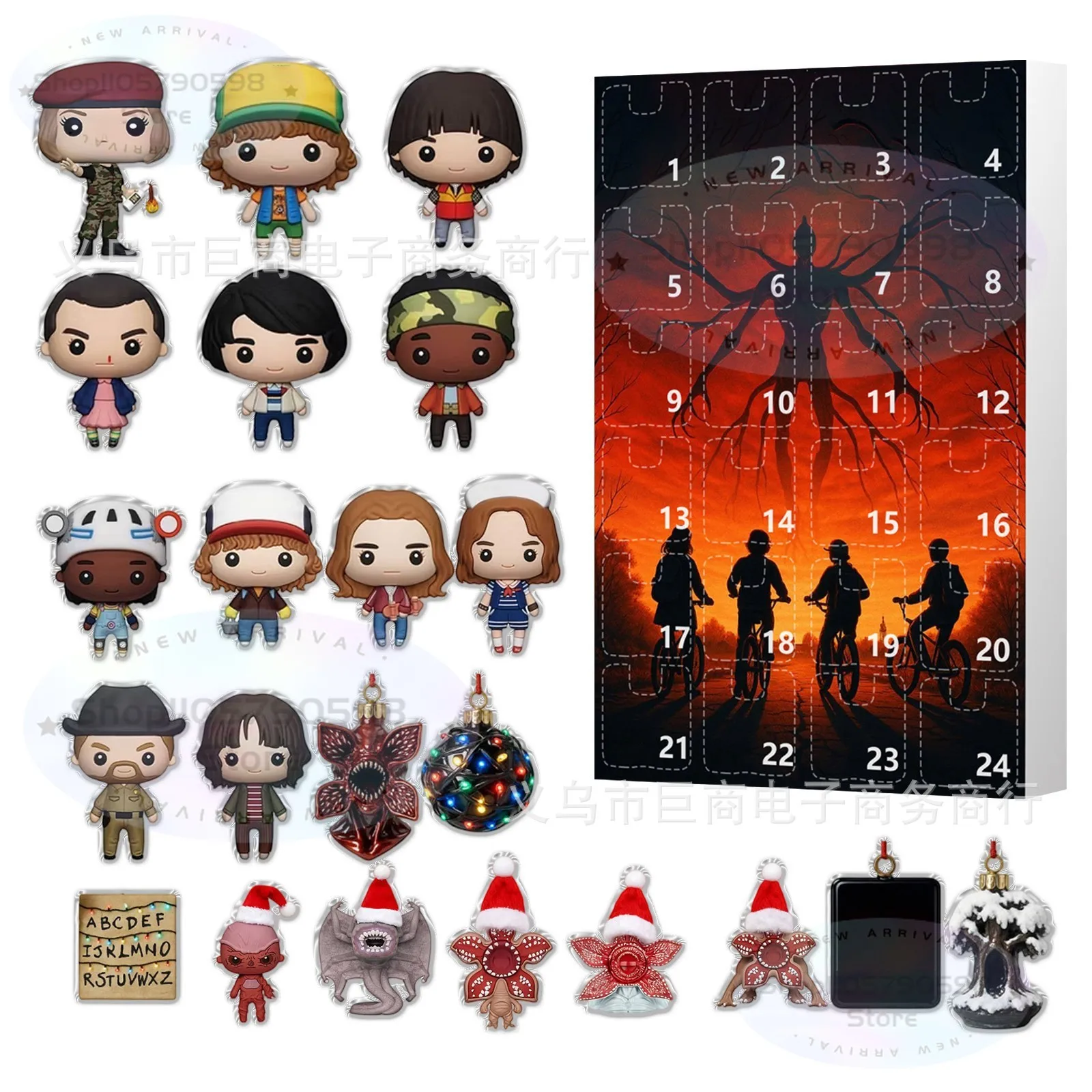 Stranger-T Vintage Horror Advent Calendar, 24Pcs Acrylic Hanging Ornaments, Holiday Countdown Gift for Christmas &Halloween