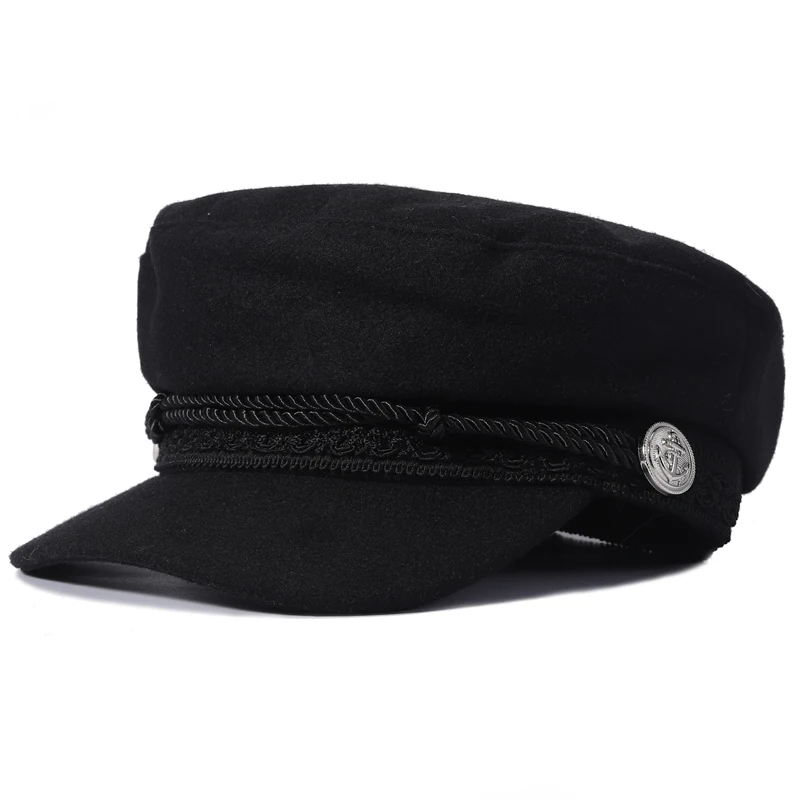 Women Men  Spring Autumn Sailor Hat Black Ladies Beret  Flat Top Captain Cap Travel  Fashion Octagonal