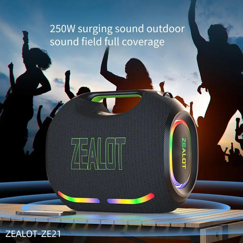For ZEALOT ZE21 250W Portable Bluetooth Speaker Outdoor Heavy Bass Subwoofer Karaoke Wireless Party Audio