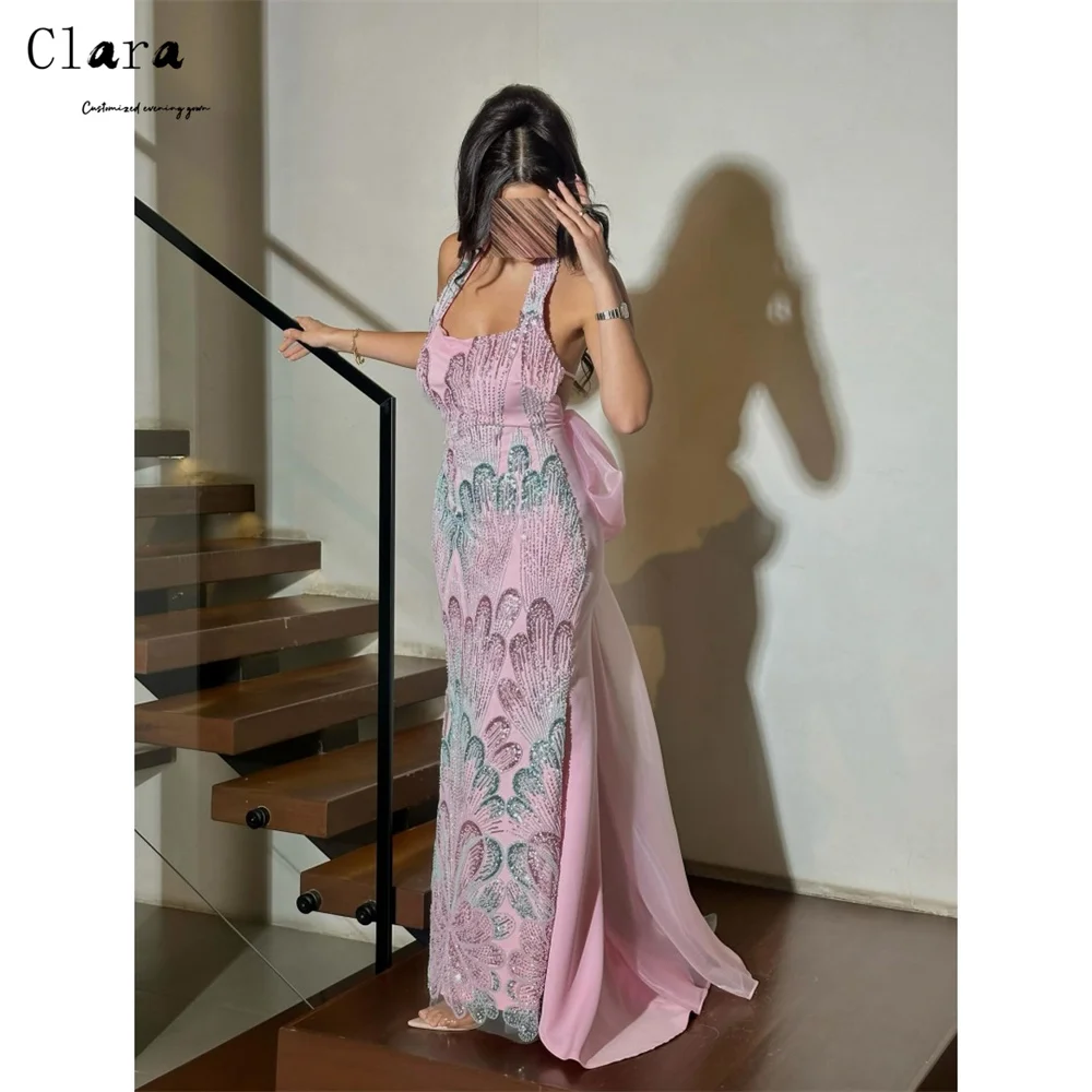 

Clara Custom Pink Fishtail Square Neck Sleeveless Elegant and Formal Women's Dresses Luxury Dresses 2026 Women Evening Dress