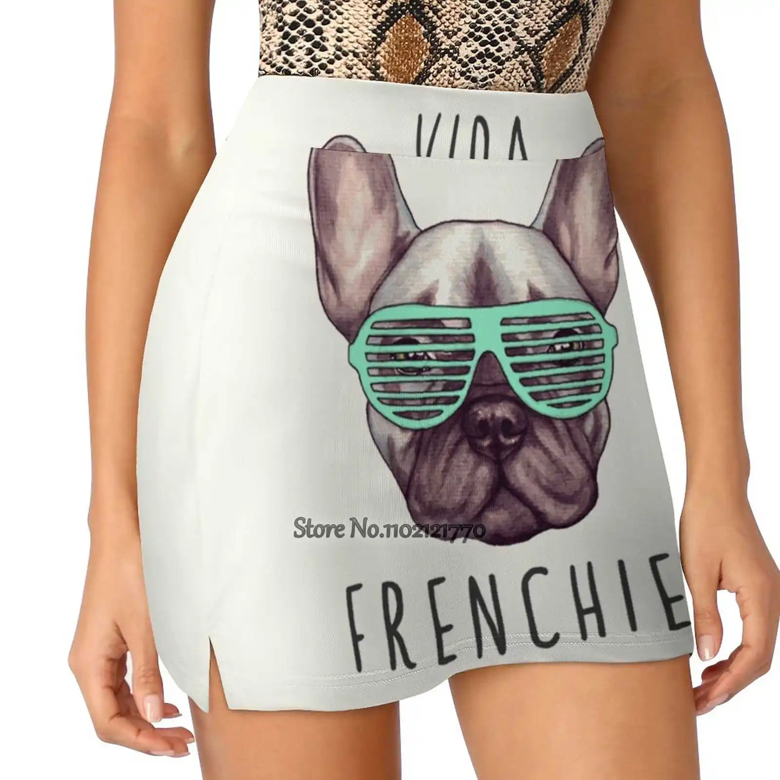 Livin' La Vida Frenchie Women Tennis Skirts Golf Badminton Pantskirt Sports Phone Pocket Skort Canine Dog French Bulldog Funny