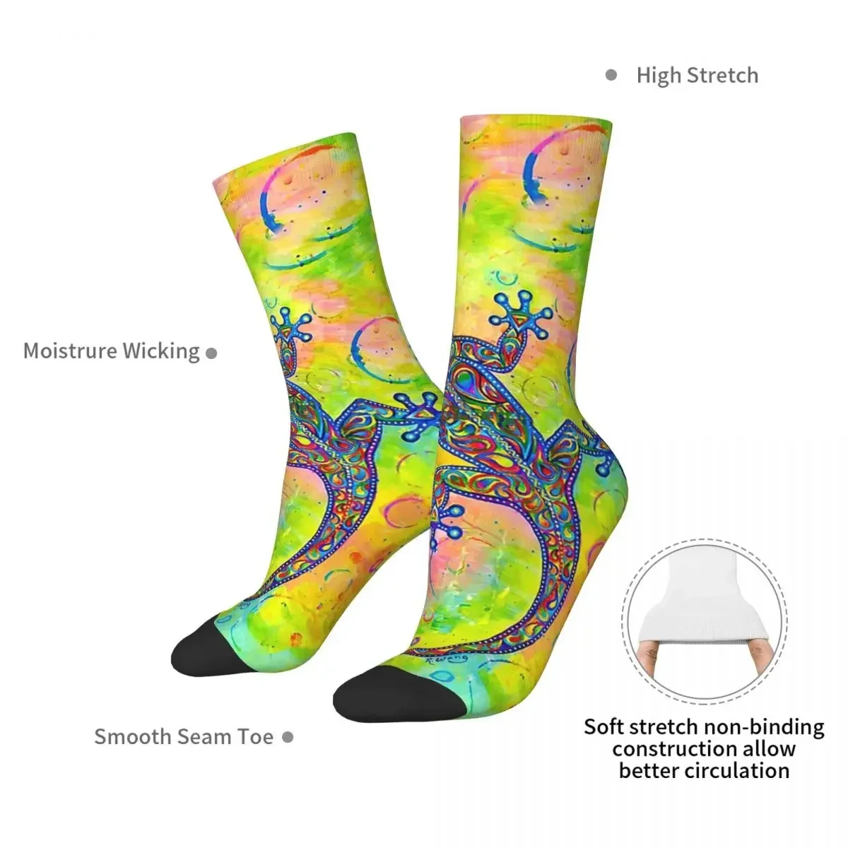 Electric Groovy Gecko Psychedelic Paisley Lizard Socks Harajuku Sweat Absorbing Stockings All Season Long Socks for Unisex Gifts