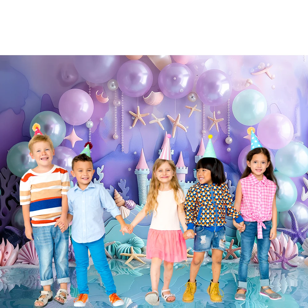 Bonvvie-fundo de fotografia sereia para meninas, princesa decoração de festa, bolo Smash Backdrop, Photo Studio Props, roxo e rosa, 1 ° aniversário