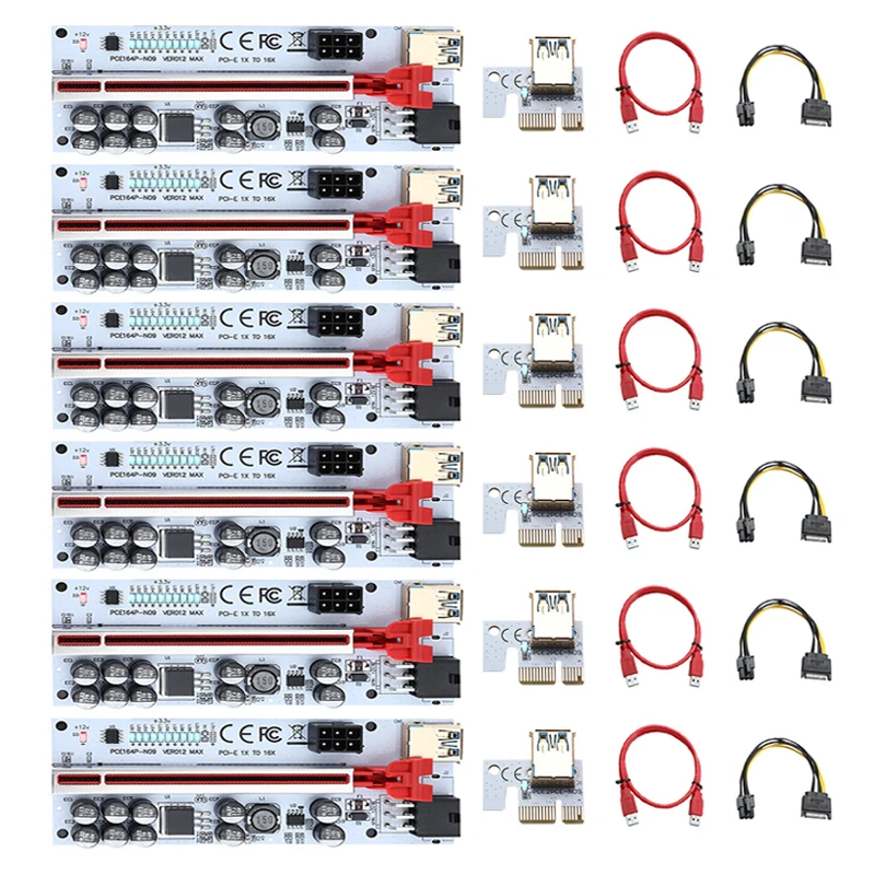 

6PCS PCIE Riser VER012 MAX 012MAX Riser PCI Express X16 Extender USB3.0 GPU Riser for Video Card w/ LED for Bitcoin Miner Mining