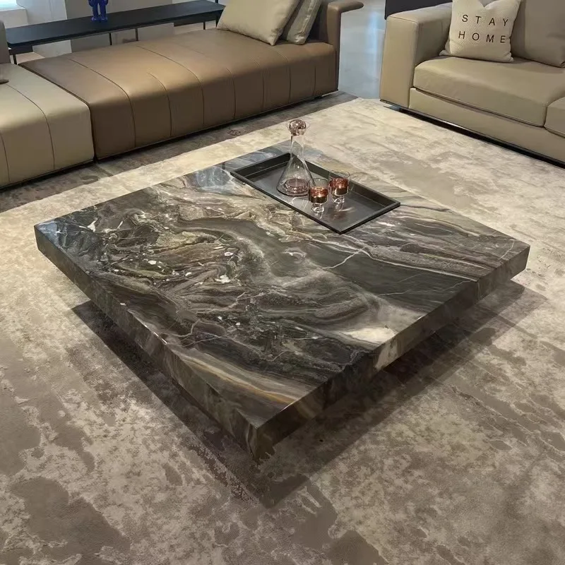 

Slate living room luxury style durable suspended square coffee table creative glass countertop modern metal home furniture