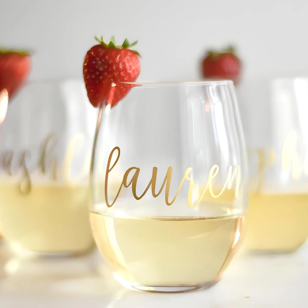 Personalized Bridesmaid Wine Glasses, Stemless Glass for Bridesmaids Gift, Custom Wedding Bride Wine Glass