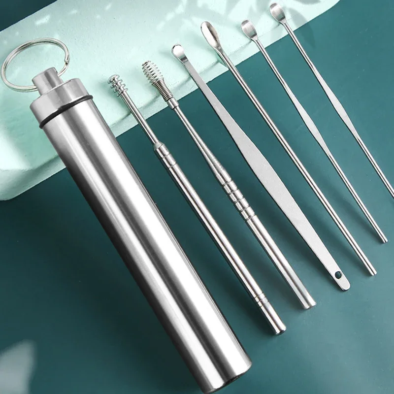 6-Piece Ear Pick Set in Gel Case | Spiral Spring Earwax Remover Kit | Ear Cleaning Tools Set