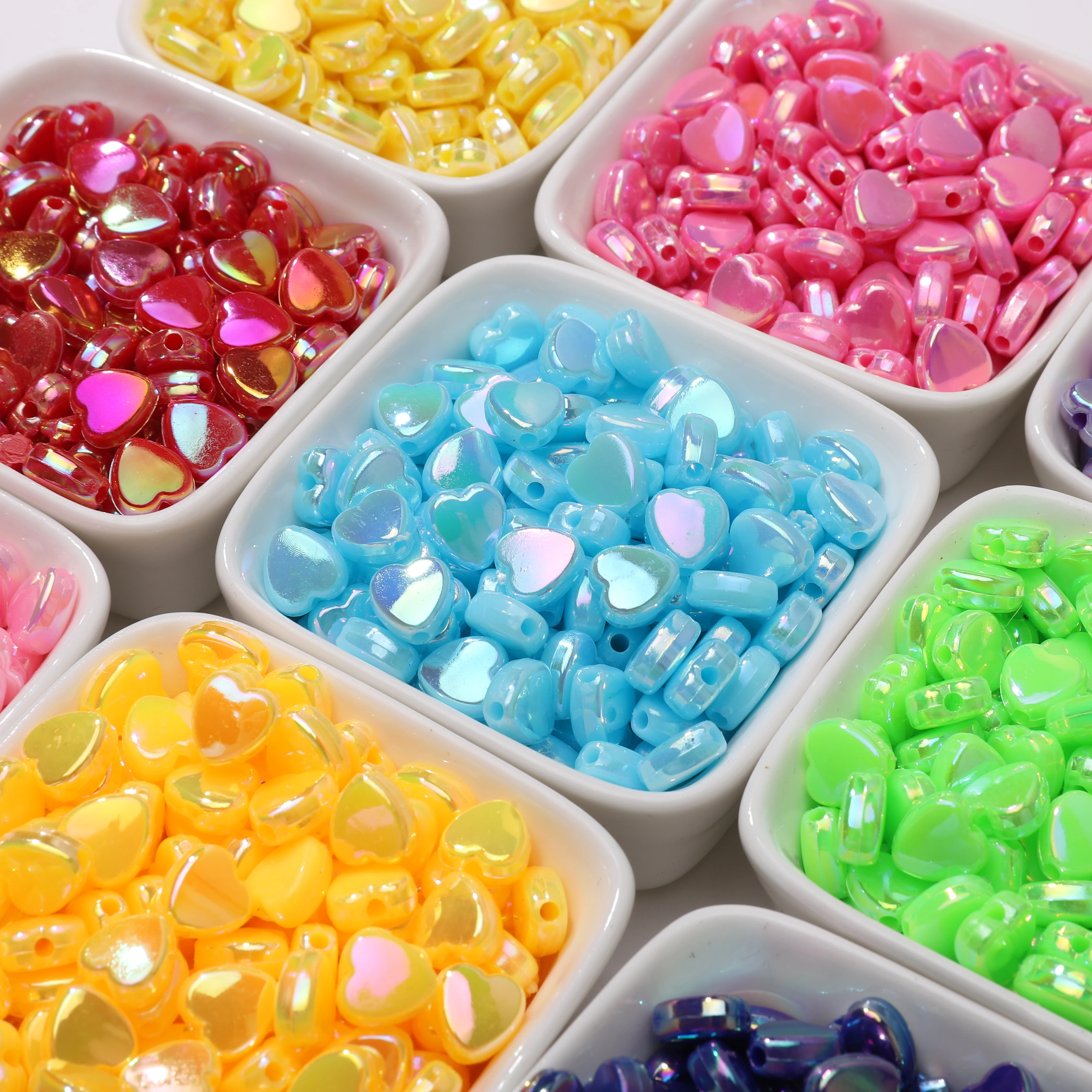 

100Pcs 8×9mm Acrylic Iridescent Heart Beads Loose Spacer Beads for Handmade Jewelry DIY Bracelet Phone Chain Pendants Materials