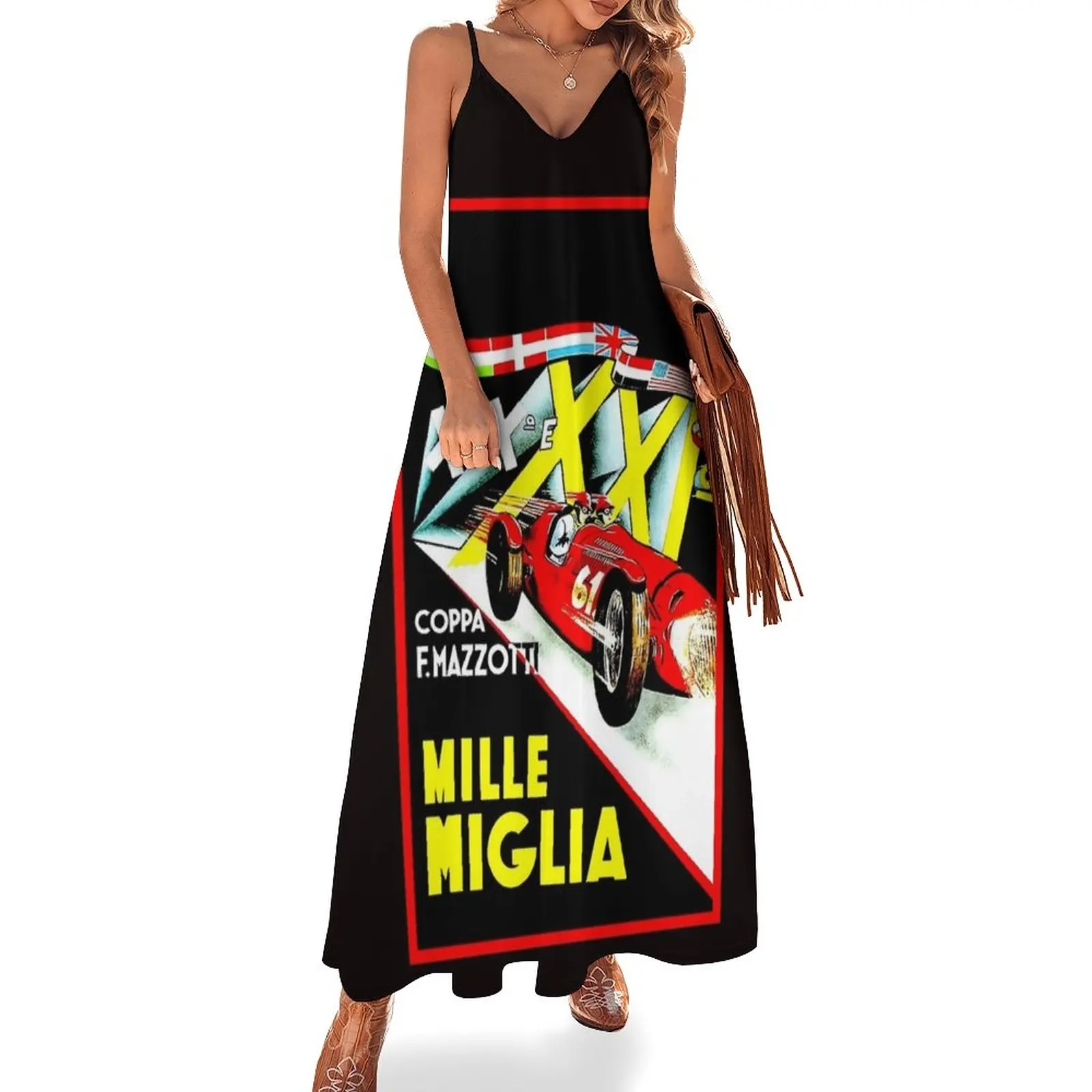 

MILLE MIGLIA; Vintage Auto Racing Advertising Print Sleeveless Dress womens clothing dresses for prom ceremony dresses