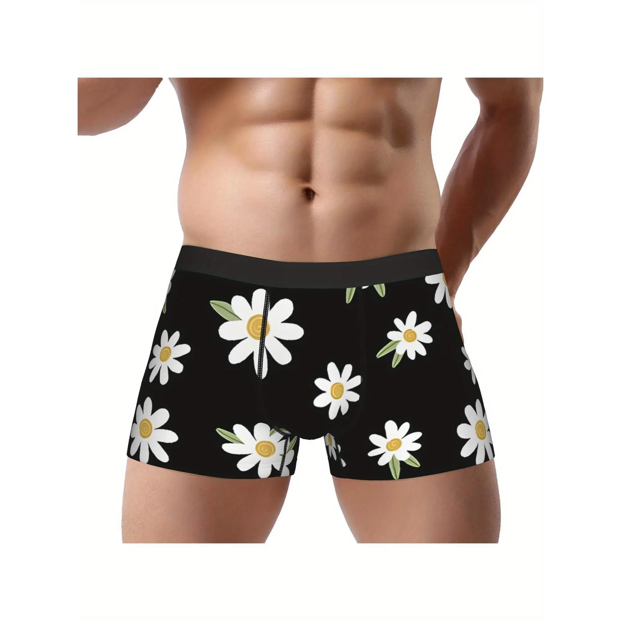 

1pc Daisies On Black Underpants Homme Panties Male Underwear Sexy Shorts Boxer Briefs