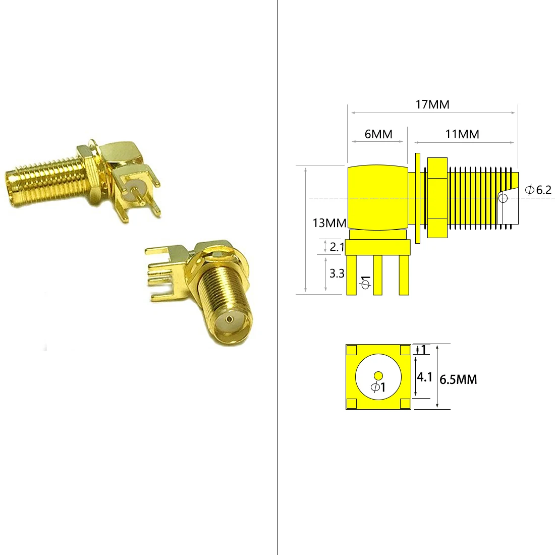 1pc  SMA Female Jack RF Coax Connector With Nut Right Angle PCB Mount 17mm Long New