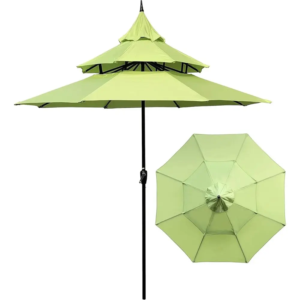 

9-Foot Pagoda Umbrella with Crank, Lime Green, Weather-Resistant, UV-Protected, Durable, 8 Ribs, 3-Tier Vented for Outdoor Table