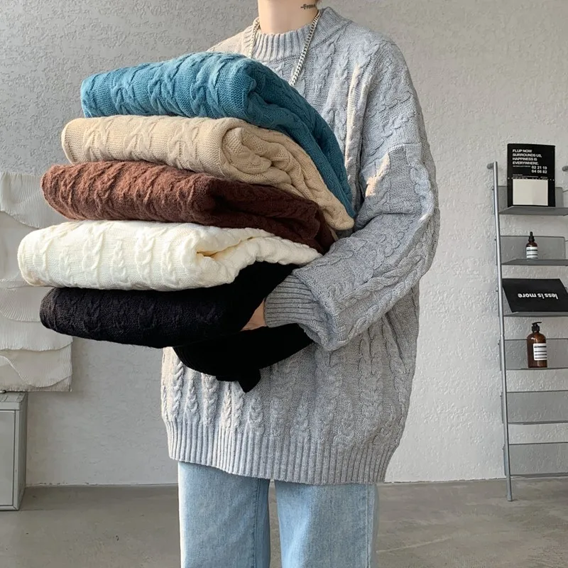 8XL-M Sweaters Round Neck Classic Twist Patterned Pullover Knitted Sweater for Men Autumn Winter Knitted Men\'s Casual Sweater