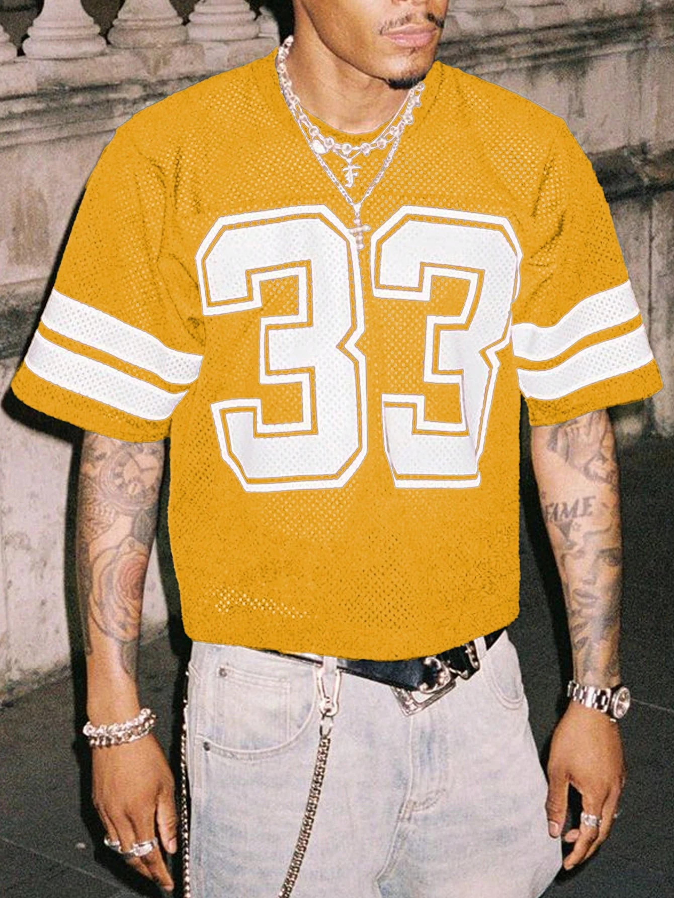 2025 جديد الخريف الرجال شبكة قميص رياضي تي شيرت س الرقبة فضفاضة المألوف الشارع ارتداء الهيب هوب نمط قصيرة الأكمام رداء علوي غير رسمي #3