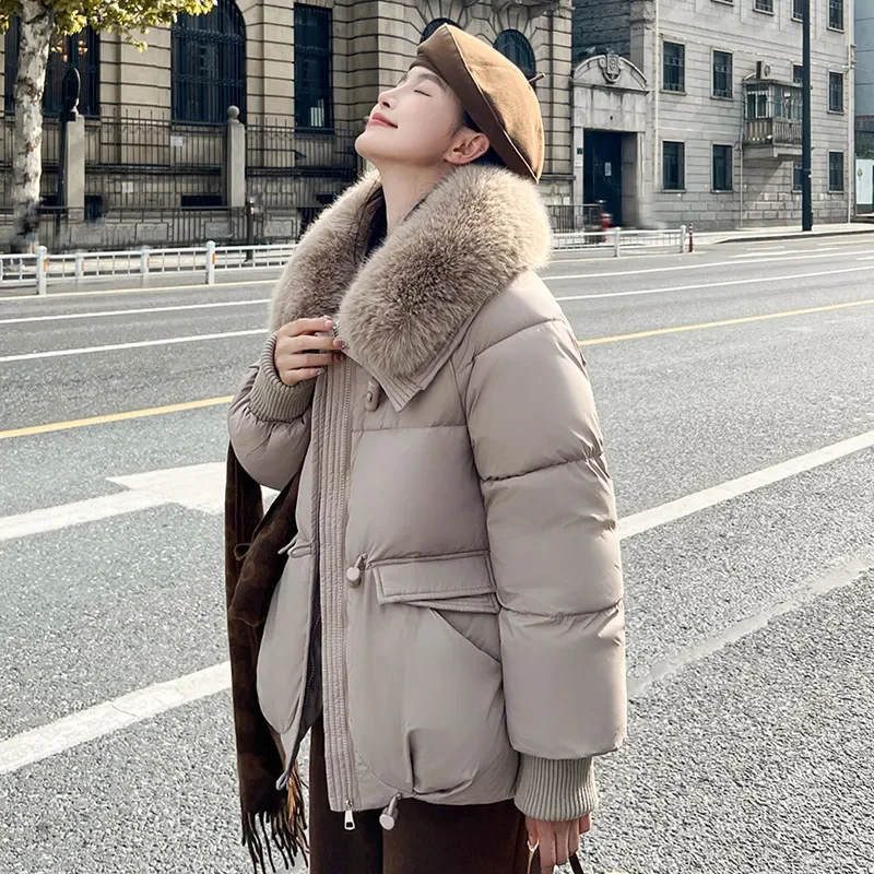 Down Cotton Coat Women Parkas Fur Collar Winter 2024 Warm Cotton-Padded Jacket Thicken Loose Outerwear Female Fashion Overcoat