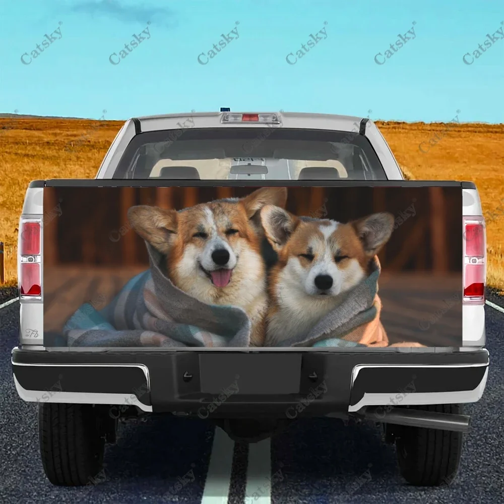 

Custom Corgi Family Dog Car Tail Trunk Protect Vinly Sticker Decal Car Hood Full Body Decoration Sticker for SUV Off-road Pickup