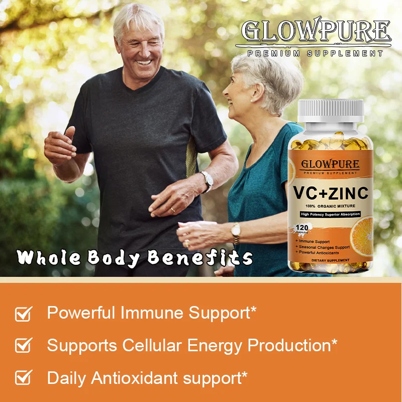 Vitamin C Zinc Capsules for Antioxidant Immune System Metabolism Dietary Natural Health Supplement Non-GMO Vegan Premium Formula