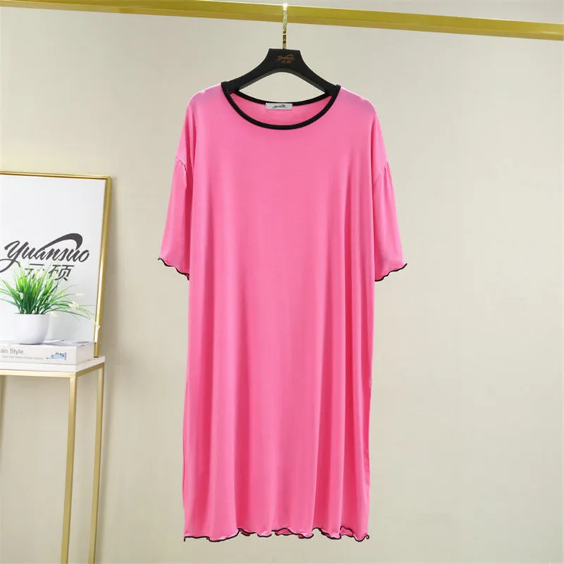 Korean Version Summer Nightgowns Women Thin Casual Home Clothes Short Sleeve Solid Color Loose Sleepy Dress Female Nightshirt