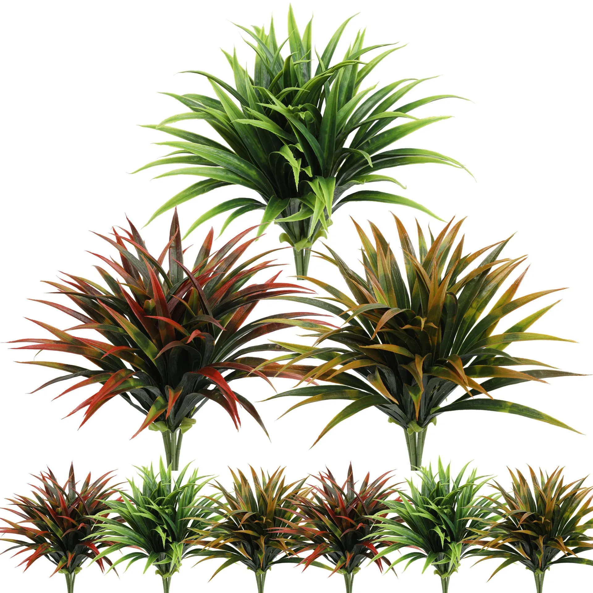 Planta verde de simulación, hoja de gladiolus, hoja de cymbidium con hierba, centro comercial, decoración de hotel, sala de estar