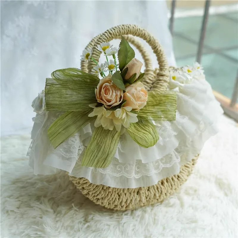 Lolita Bonnet Straw Hat Lace Trim Sun Hats sweet Lace Ribbon Elegant Tea Party Floral Cosplay