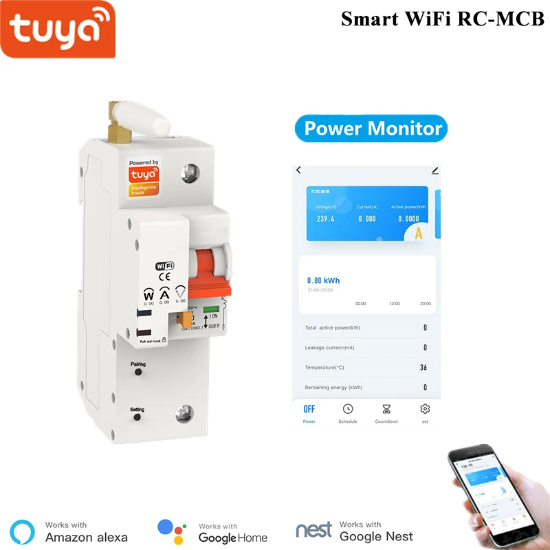 Tuya Smart Circuit Breaker 1P WiFi Switch Overload Short Circuit Protection Monitoring Energy Consumption Smart RC-MCB