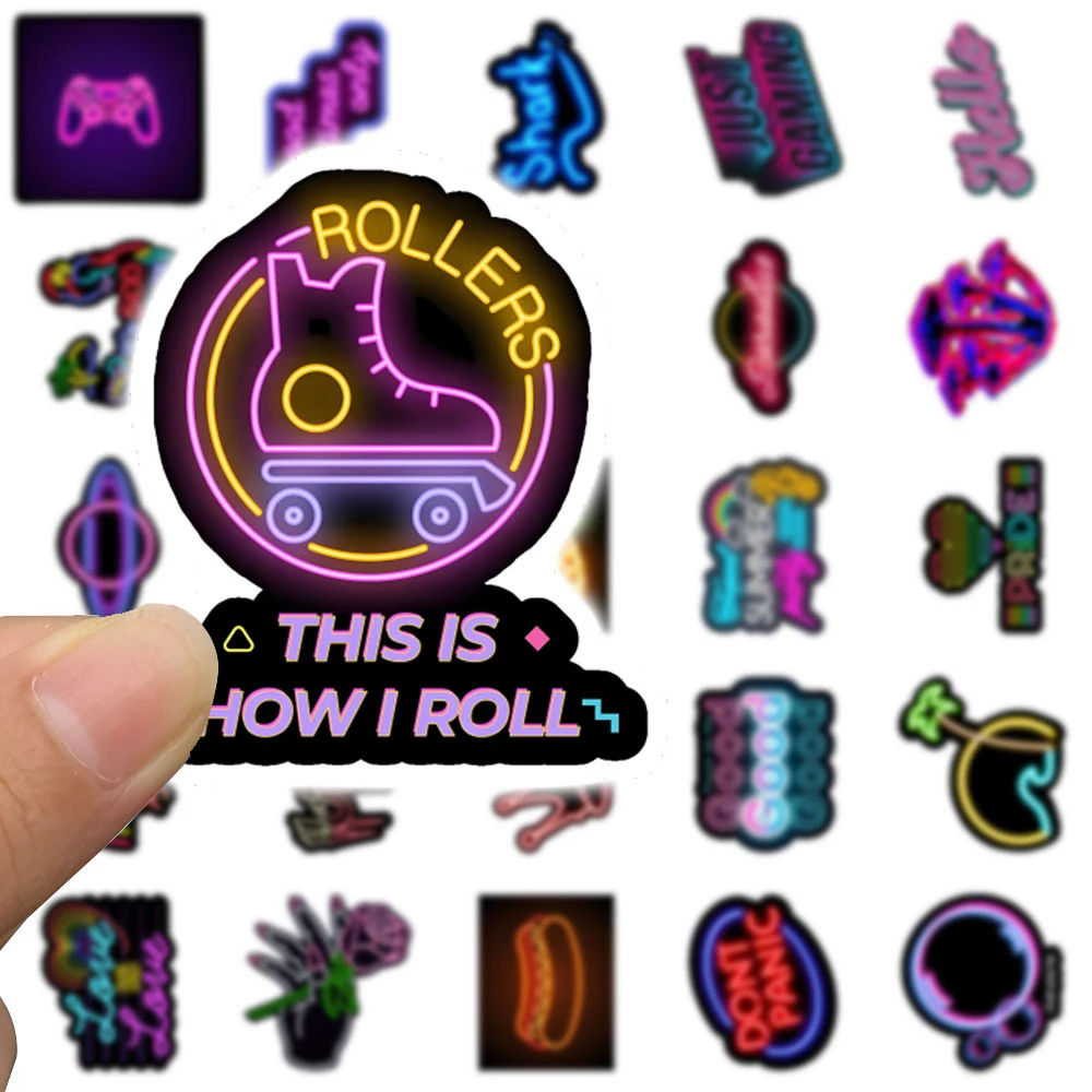 10/30/50pcs Cool Cartoon Neon Lights Graffiti Stickers Aesthetic Decals Laptop Fridge Scrapbook Diary Decoration Sticker Kid Toy