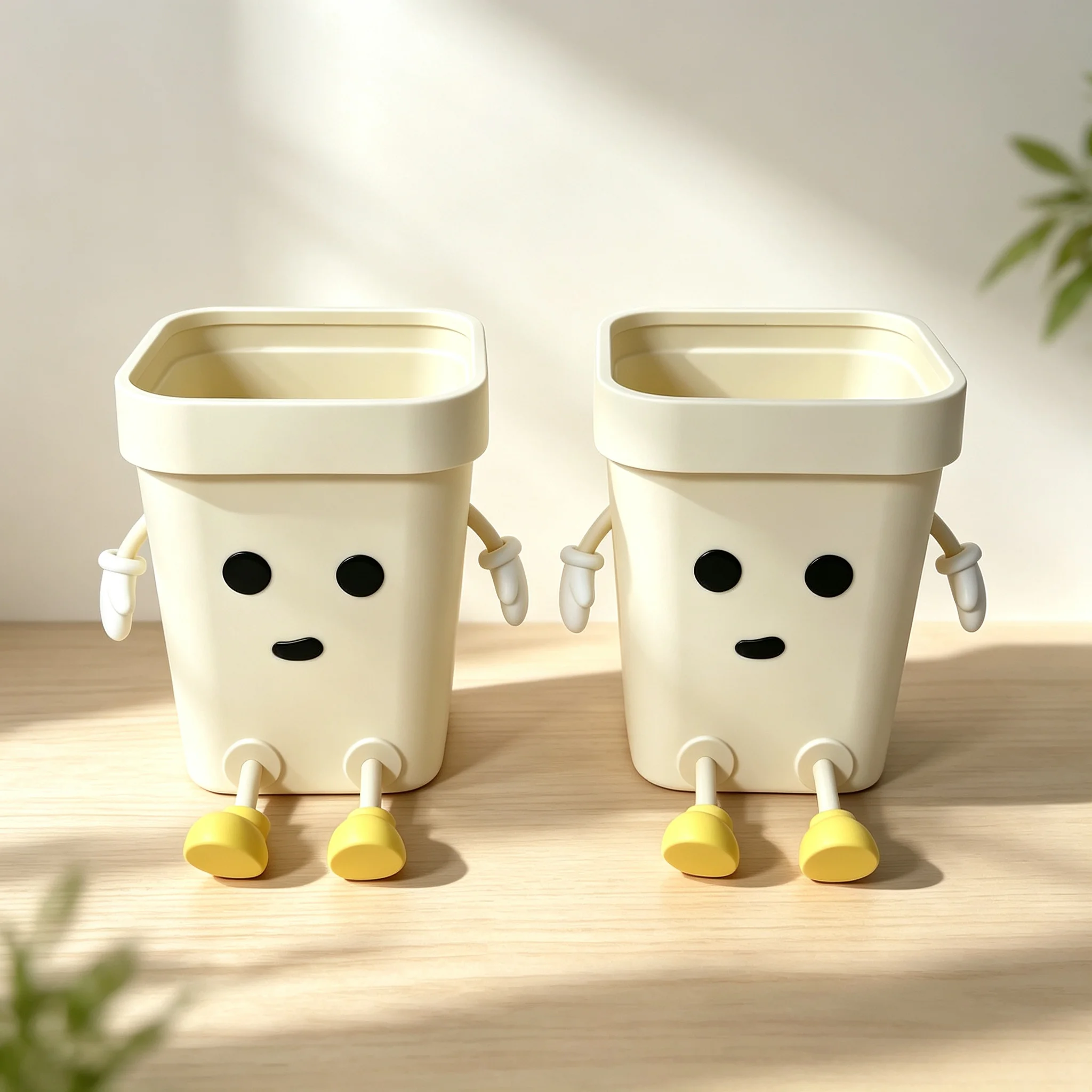 12L Cute Sitting Character Trash Can 2‑Pack, Open‑Top Square Plastic Waste Bin With Detachable Arms & Legs, Kawaii Decorative Garbage Bucket for Bedroom, Living Room, Kids Room & Home Decoration