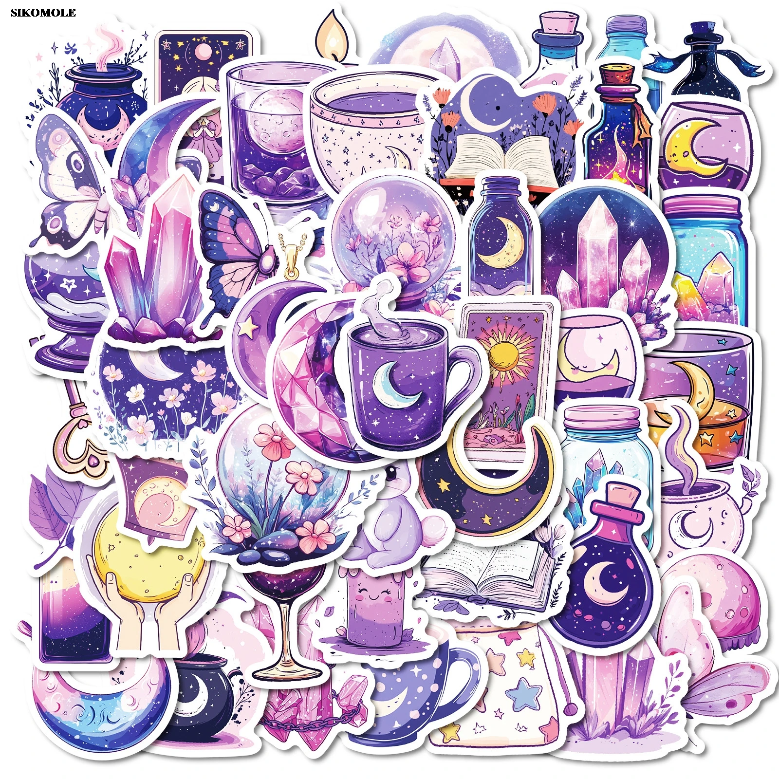 10/30/50PCS Magical Dreamy Moon Graffiti Sticker Purple For DIY Motorcycle Notebook Bike Laptop Skateboard Decorative Stickers