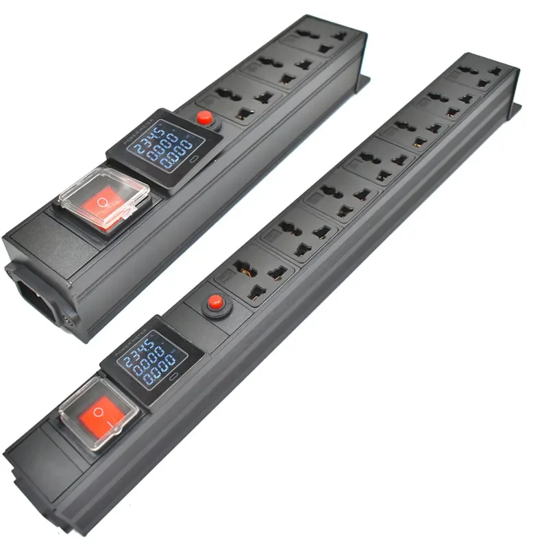 

Aluminium alloy PDU power strip C14 port Power Switcher 1-9 Way 10A Universal Outlet Socket with ammeter overload protection