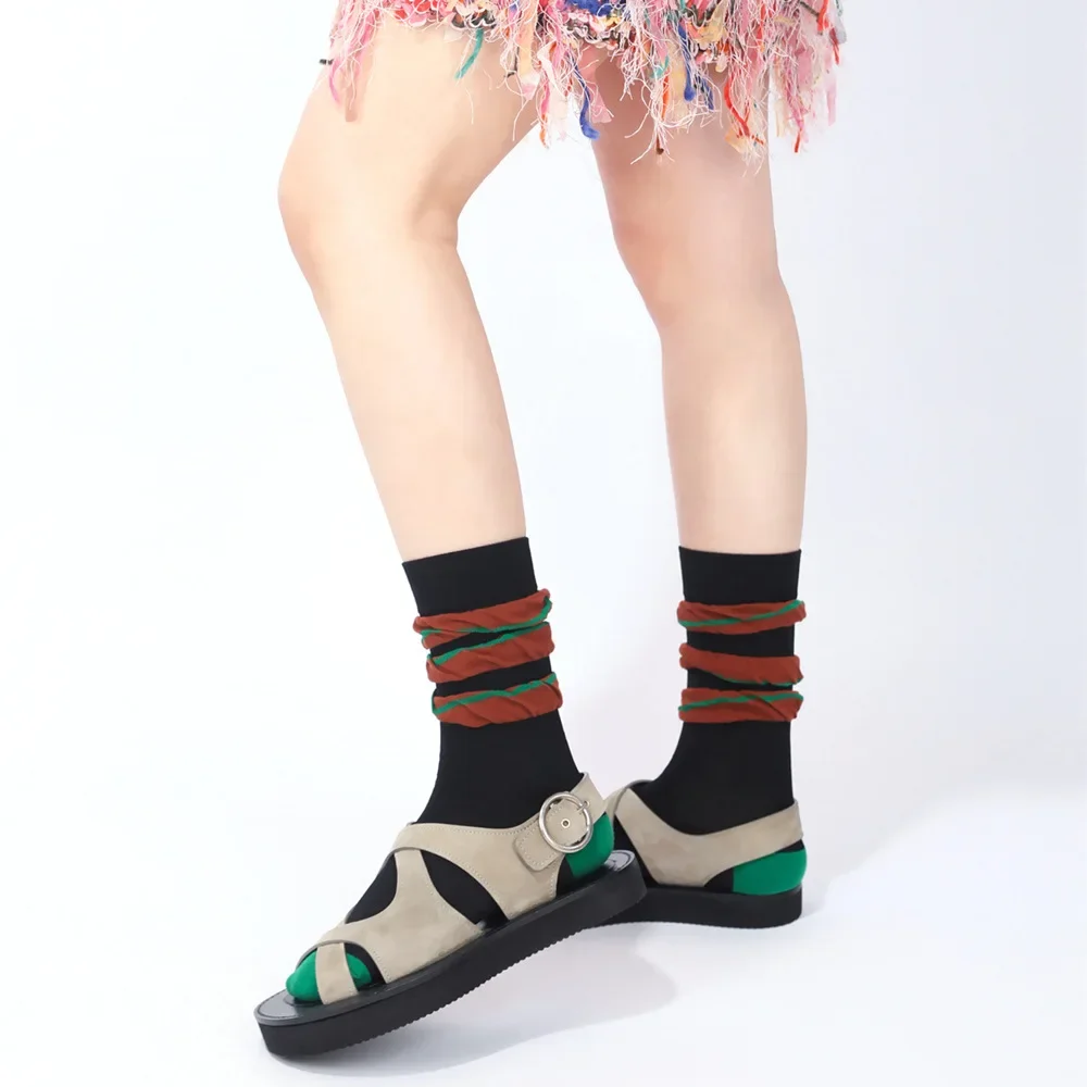 4 Colors Harajuku Fashion Socks Soft flounces Color Contrast Mid Tube Socks Candy Color Cotton Sock Women Sweet Cool Socks