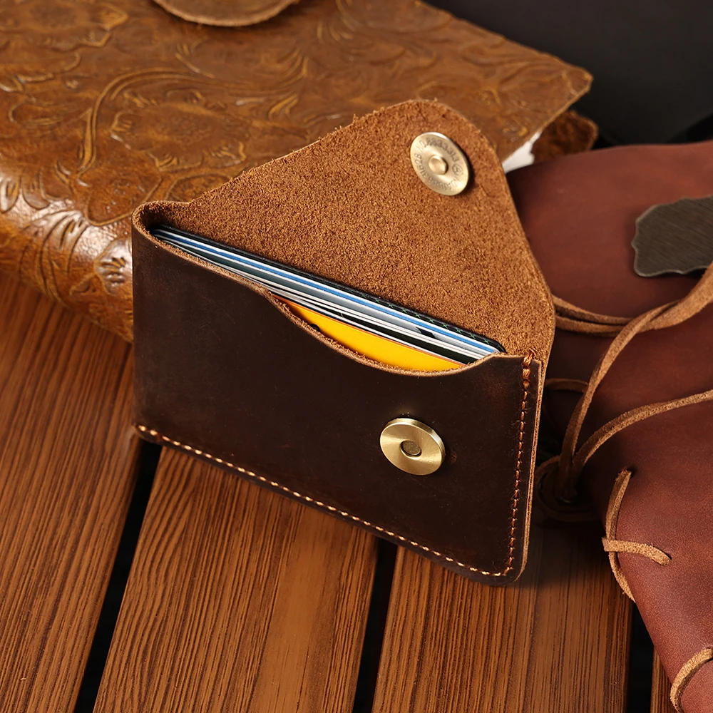 JOYIR Crazy Horse Cowhide Leather Men Women Wallet Money Credit Card Holder Vintage Coin Purse Casual Mini Storage Purses