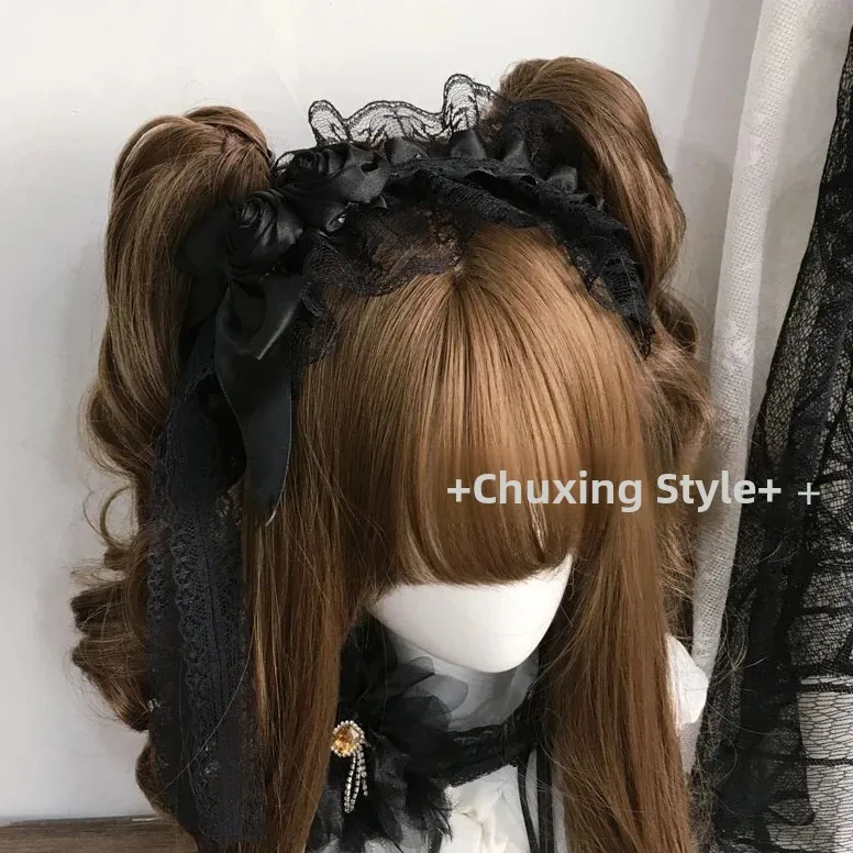 Dark Gothic Lolita 3 Piece Set Hairband Brooch Pin Hair Clip Lace Hair Accessories Adult Original Design Fashion Jewelry