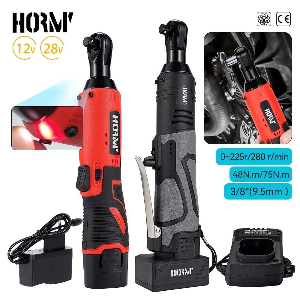 12V/28V Cordless Electric Screwdriver Wrench 3/8 Inch Right Angle Ratchet Wrench Impact Drill Removal Screw Nut Car Repair Tools