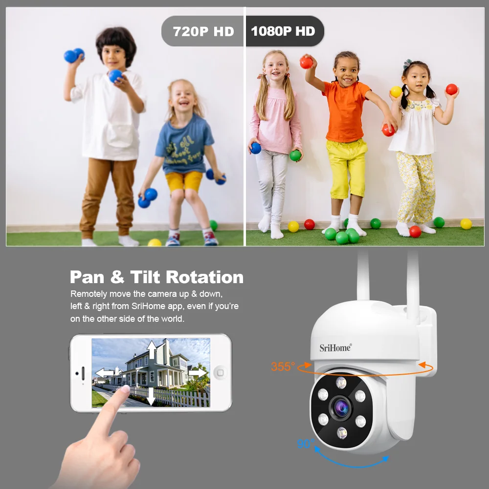 Srihome 2MP PTZ WiFi Camera 1080P SmartHome 3X Digital Zoom AI Humanoid Detection Home Security CCTV Intercom Baby Monitor SH061