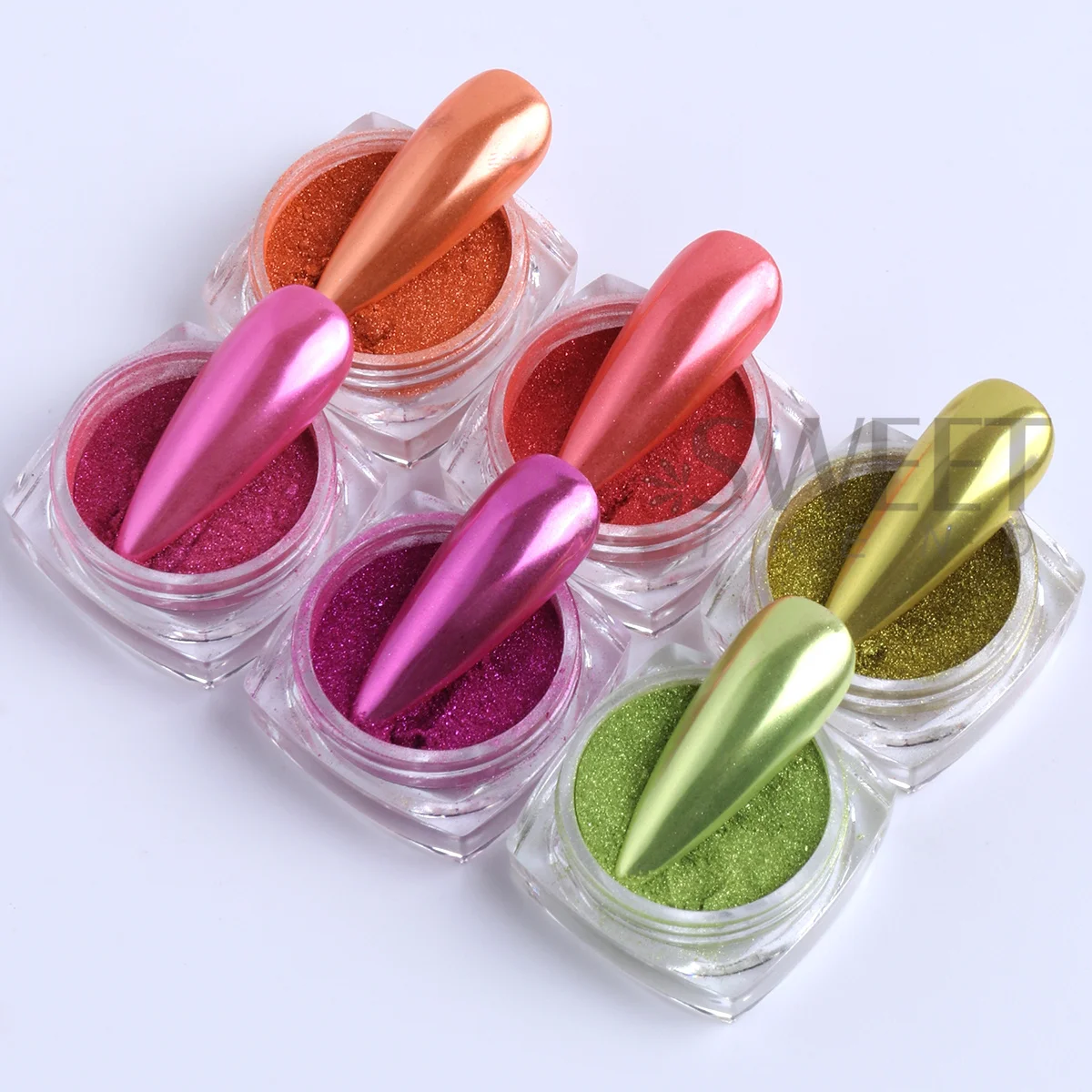 6pcs Silk White Magic Mirror Nail Glitter Powder Bright Colorful Metallic Rubbing Pigment DIY Chrome Dust Manicure Accessories