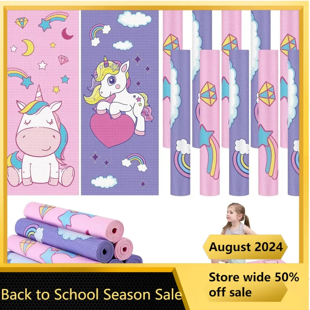 

10 упаковок Ковриков Для Йоги для девочек 60x24x0,12 дюймов, коврики для йоги с единорогом, детский коврик для упражнений, Нескользящие мягкие коврики для фитнеса и гимнастики.